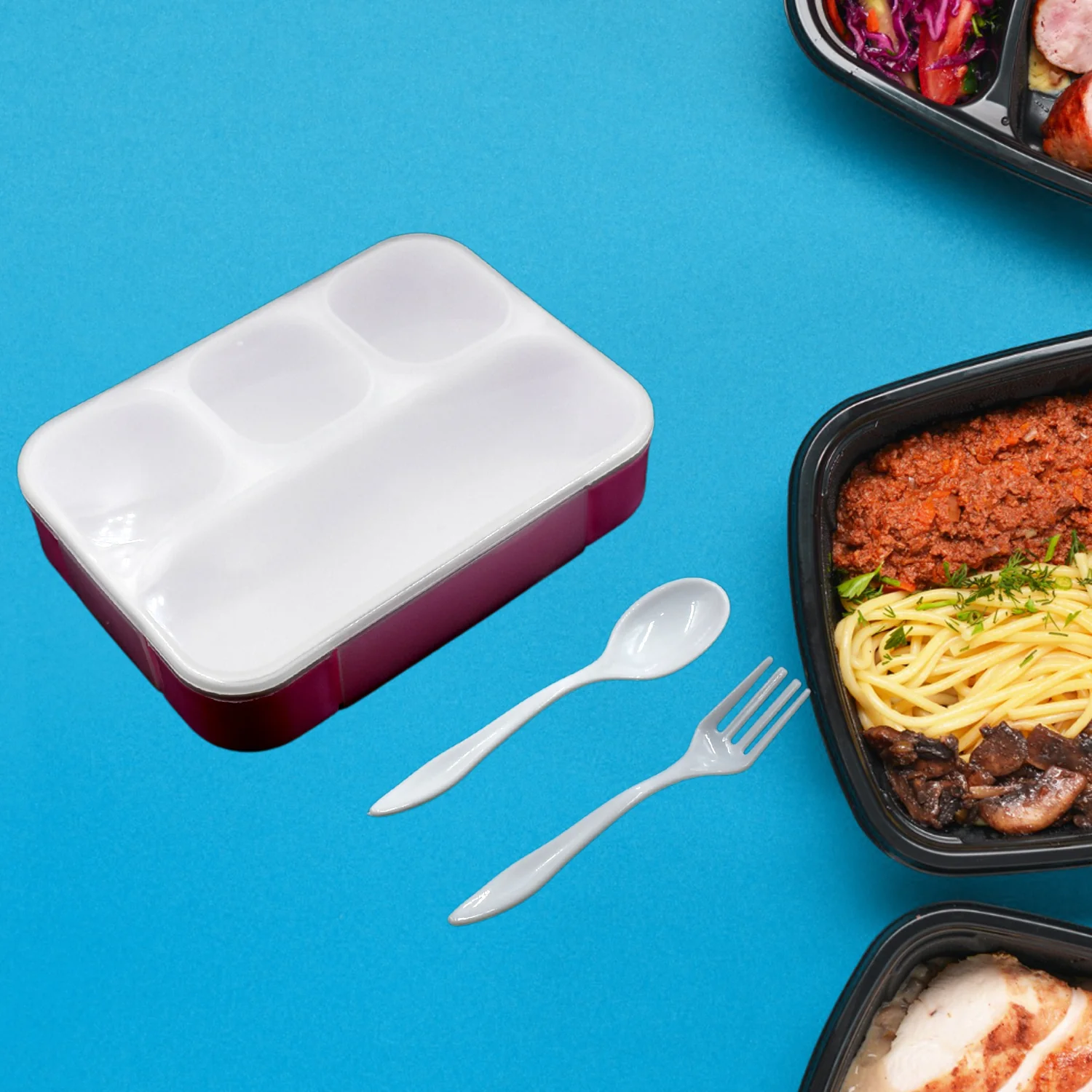 Lunch Box 4 Compartment With Leak Proof Lunch Box & 2 spoon, For School & Office Use - Image 2