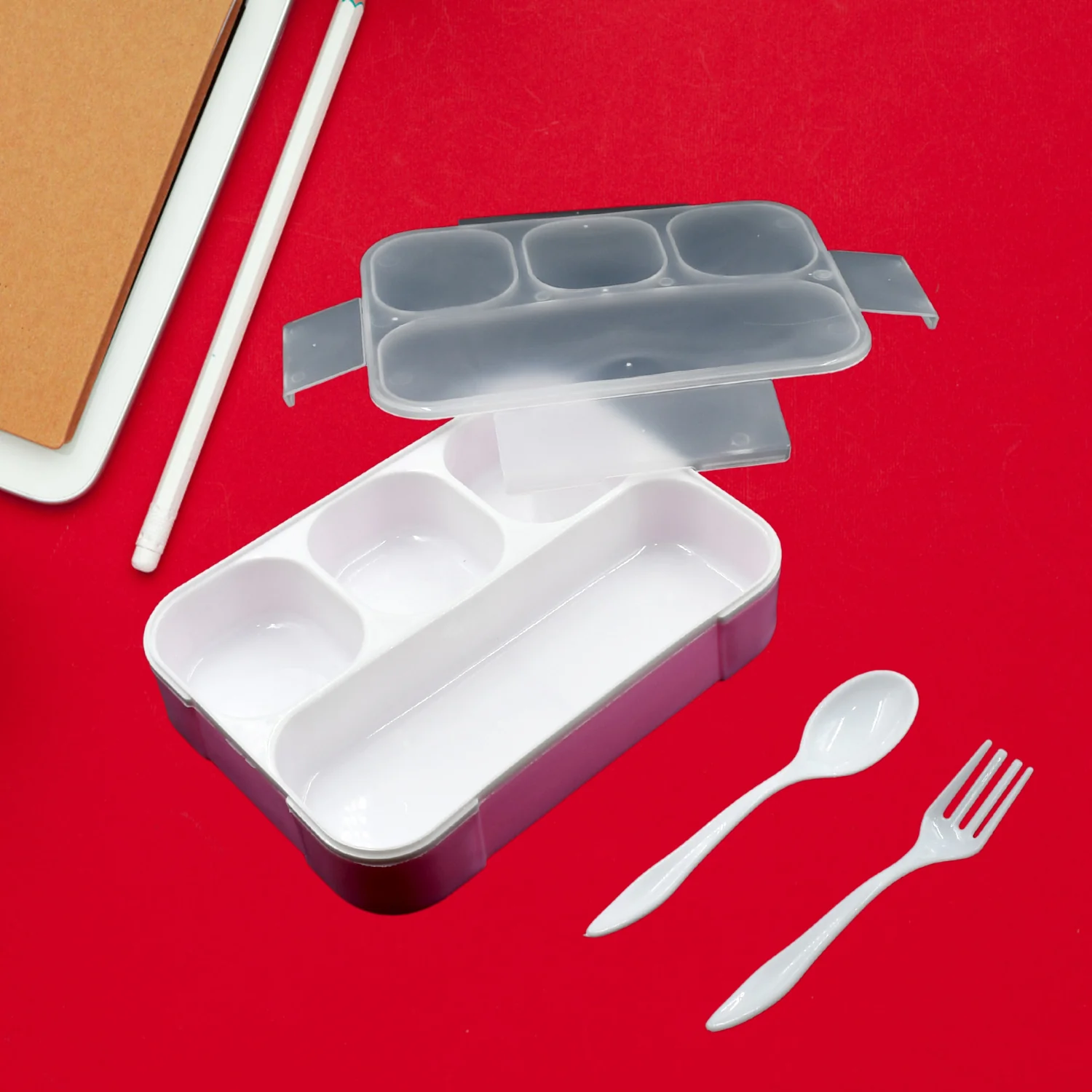 Lunch Box 4 Compartment With Leak Proof Lunch Box & 2 spoon, For School & Office Use - Image 5