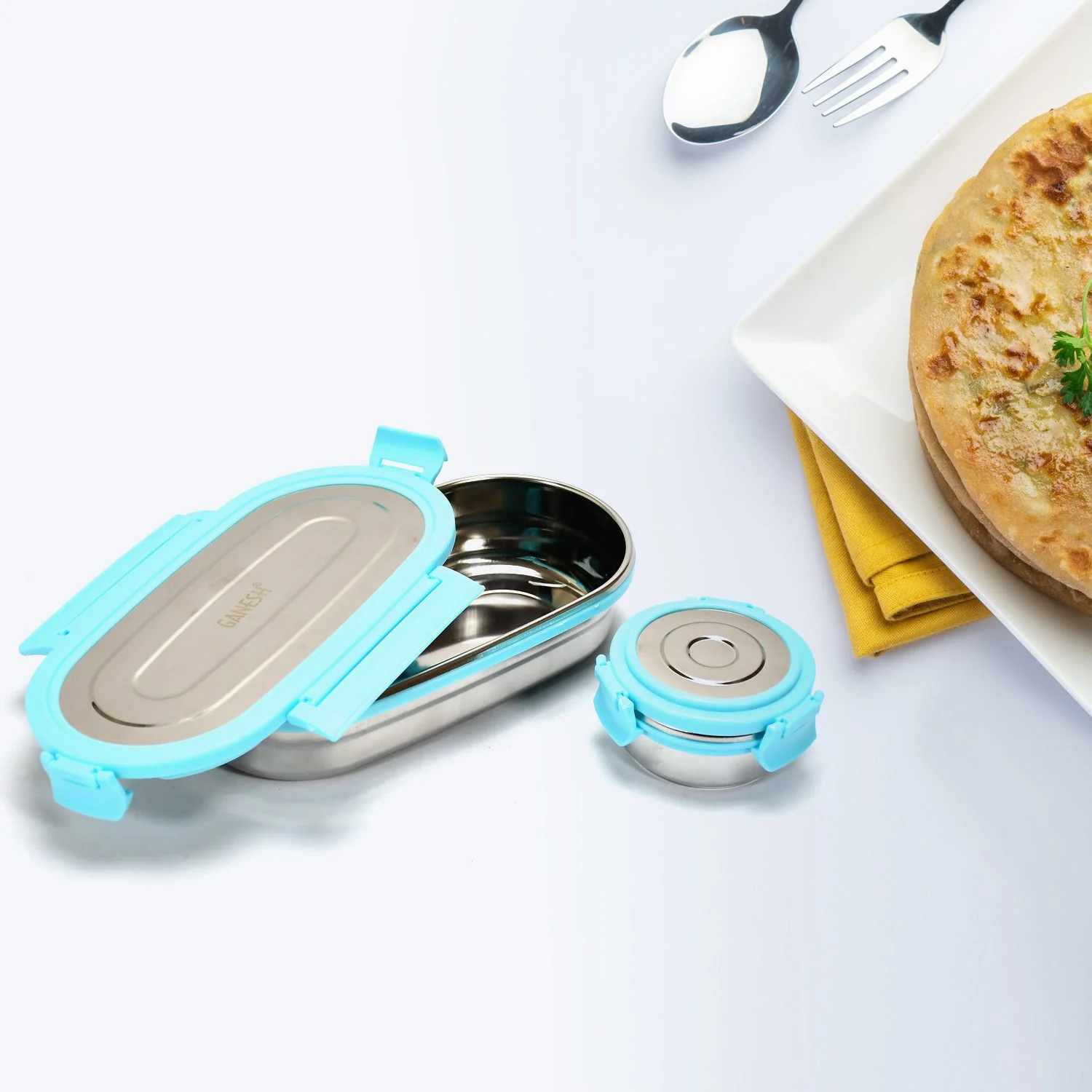 Ganesh Stainless Steel Lunch Box & Small Container ( Set Of 2 Pcs ) - Image 5