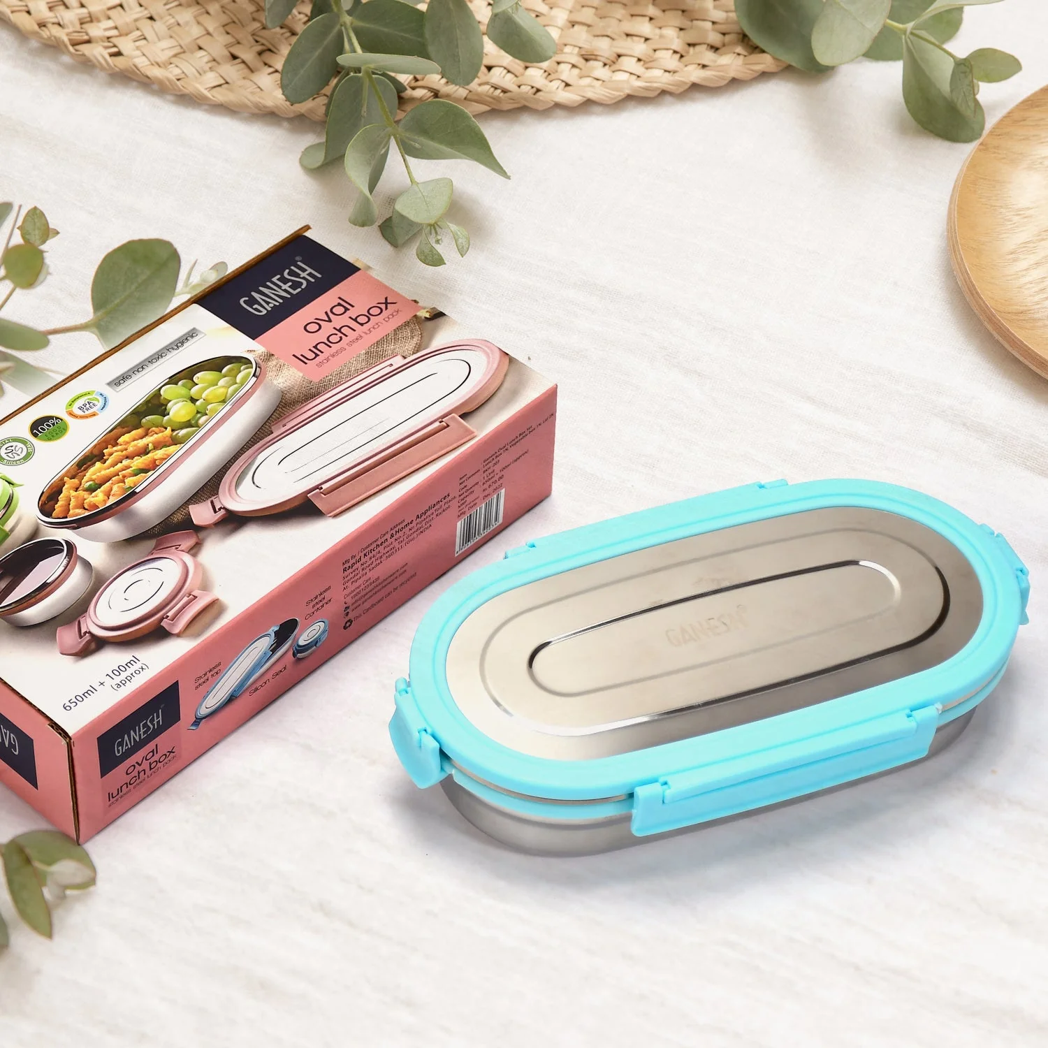 Ganesh Stainless Steel Lunch Box & Small Container ( Set Of 2 Pcs ) - Image 2